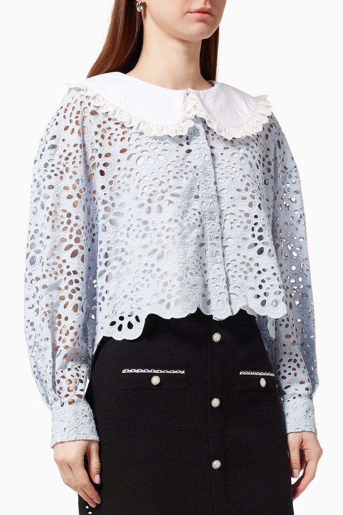 

Guipure Shirt With Embroidered Collar, Blue