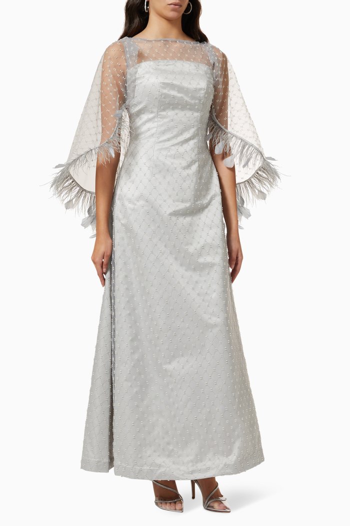 

Beaded A-line Dress in Tulle, Silver