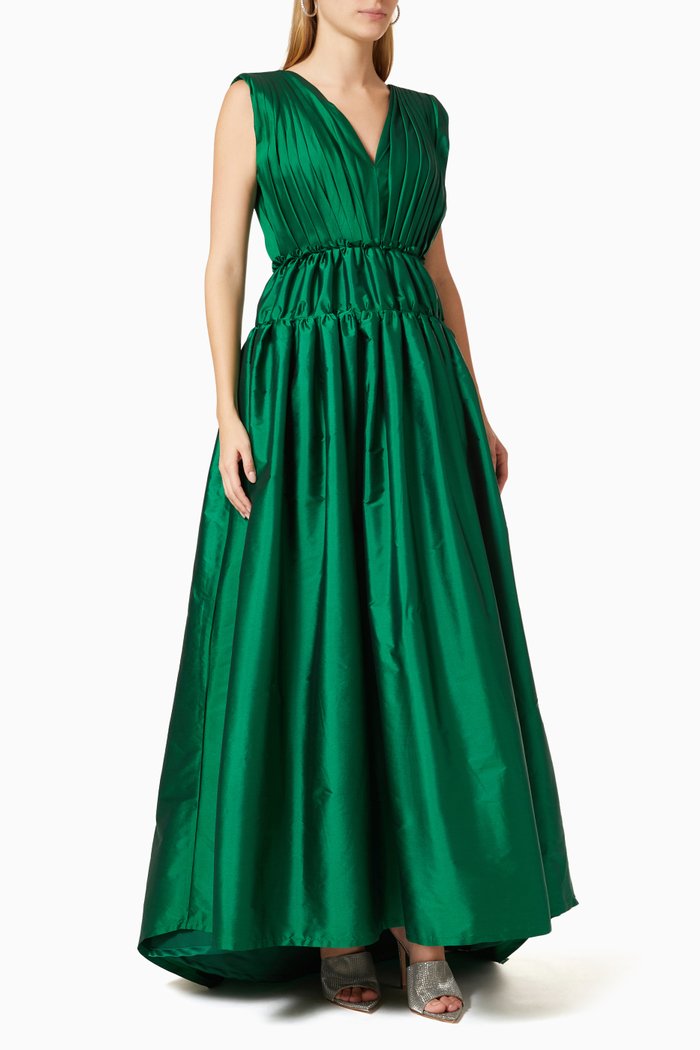 

Pleated Gown in Taffeta, Green