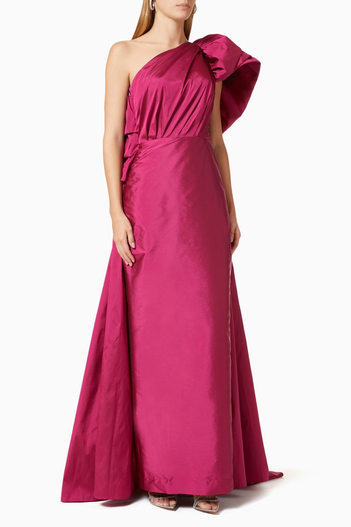 

Gathered One Shoulder Gown in Taffeta, Pink