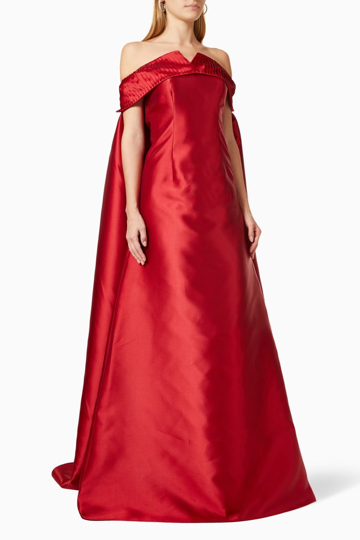 

Off-shoulder Cape Gown in Satin, Red
