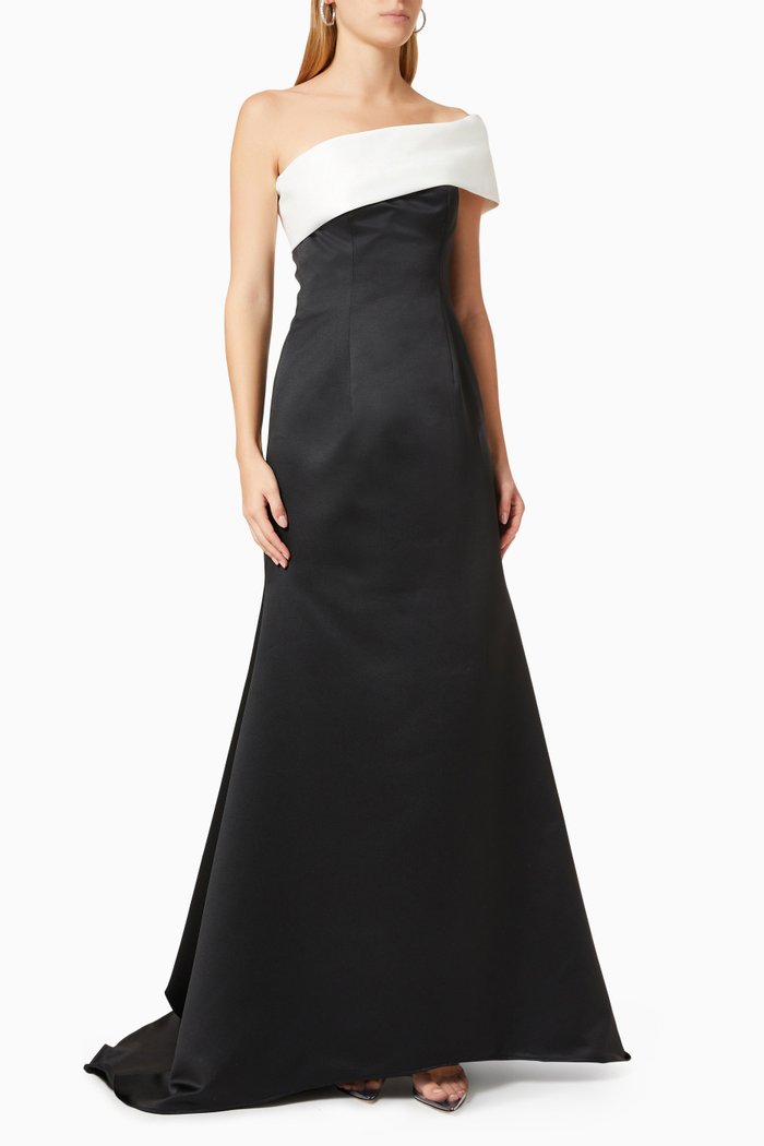 

One-shoulder Gown in Taffeta, Black