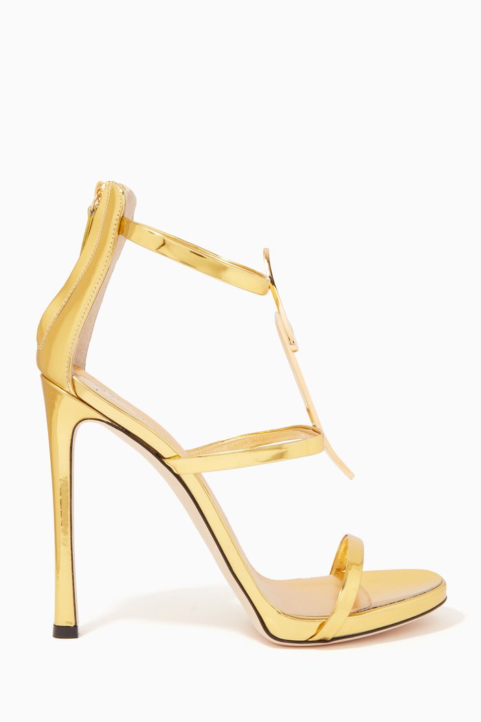 

Harmony Heel Sandals in Metallic Leather, Gold