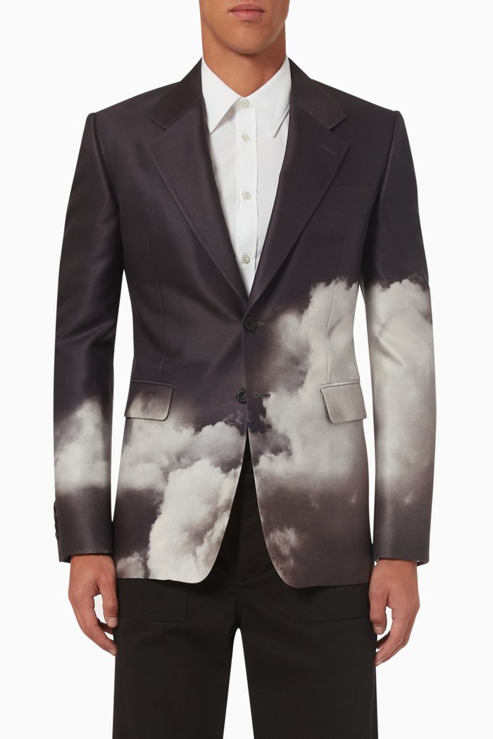 

Storm Sky Single-breasted Jacket in Wool-silk Blend, Blue