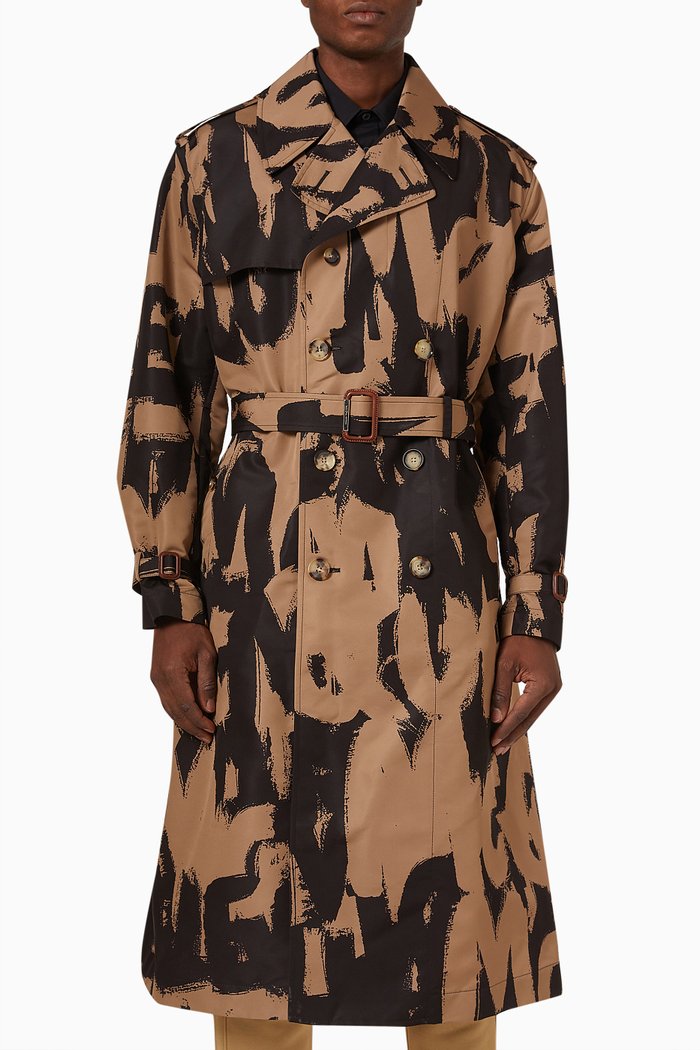 Graffiti Trench Coat in Nylon, White