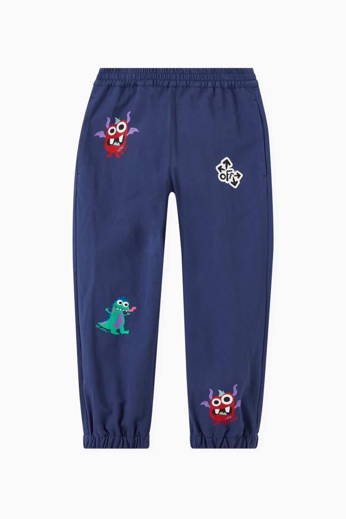 

Monster & Logo Print Sweatpants in Cotton Jersey, Blue