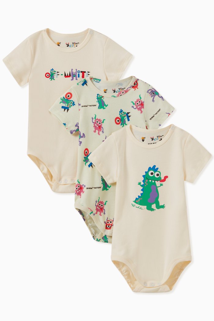 

3-Pack NB1 Monster Bodysuit, White