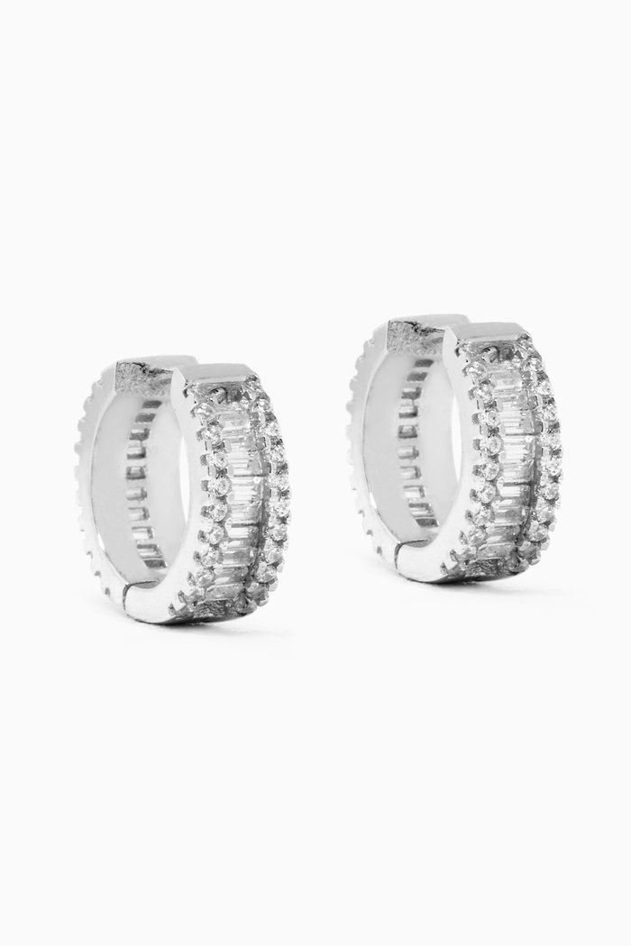 

Baguette Pavé Stone Huggies, Silver
