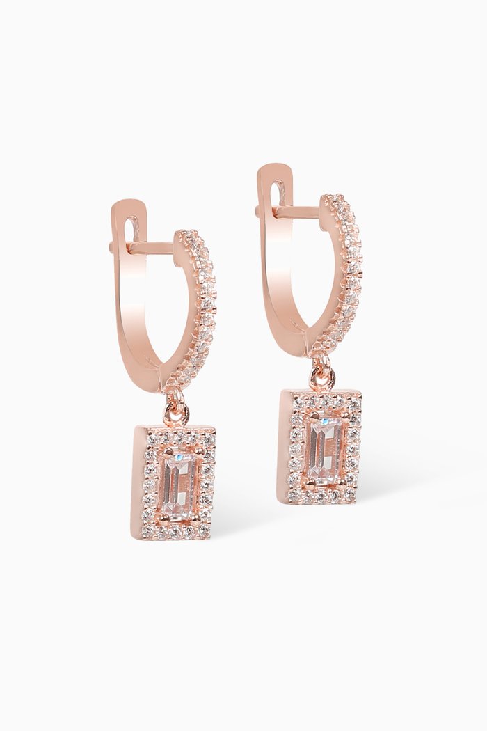 Square Pendant Hoop Earrings, Rose gold