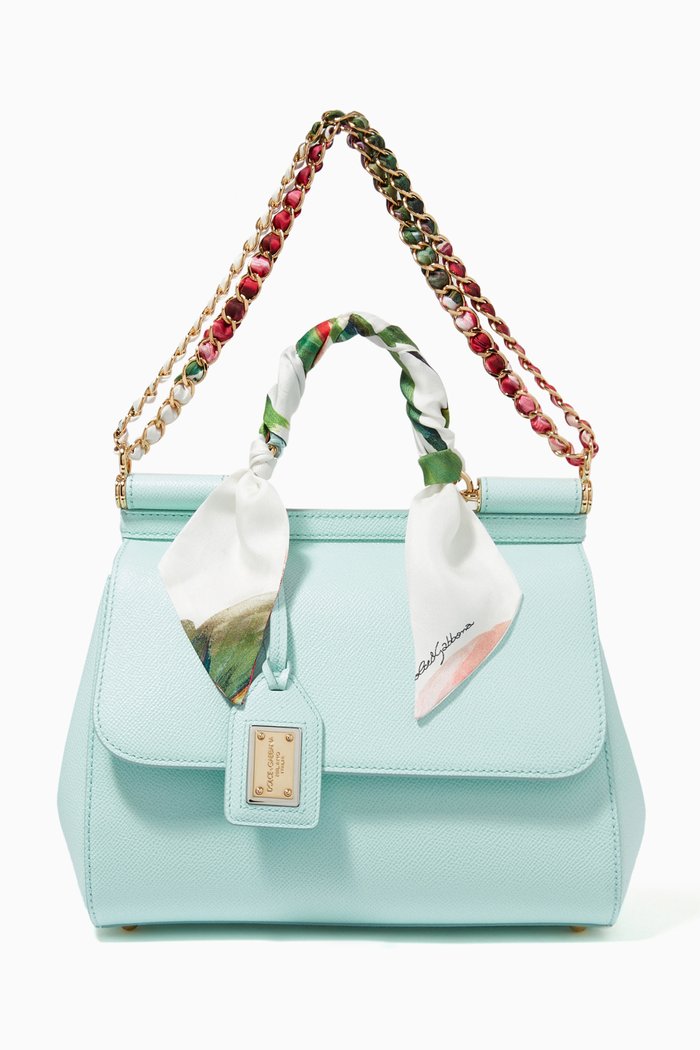 

Medium Sicily Bag with Scarf & Chain in Dauphine Calfskin, Blue