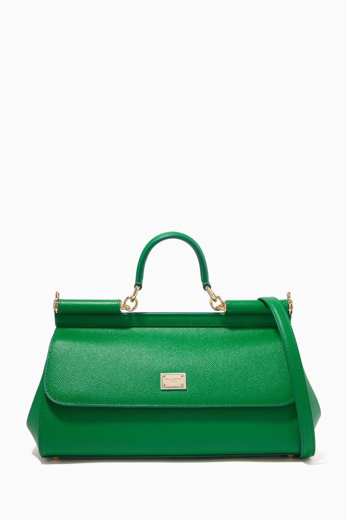 

Sicily Long Medium Top Handle Bag in Leather, Green