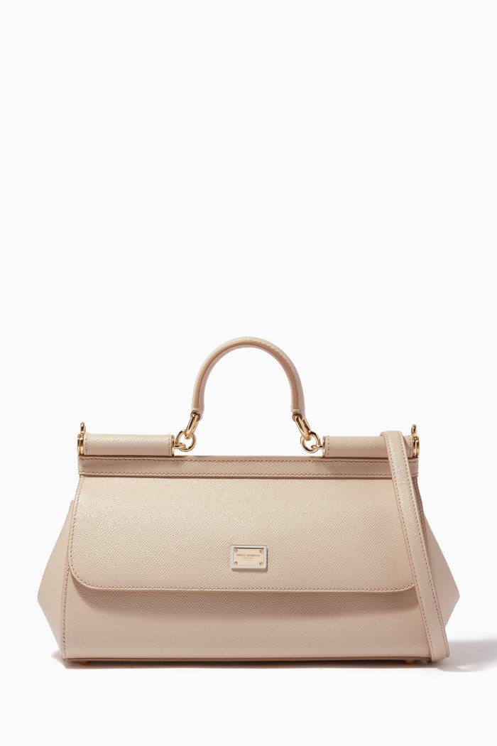 

Sicily Long Medium Top Handle Bag in Leather, Pink