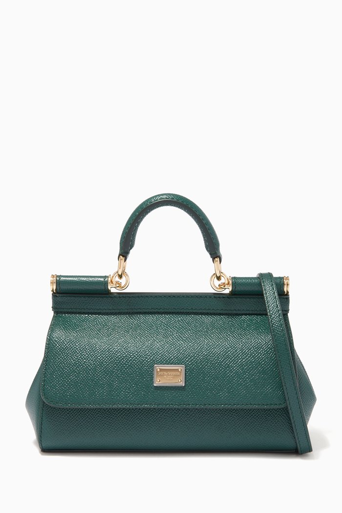 

Sicily Long Small Top Handle Bag in Dauphine Leather, Green