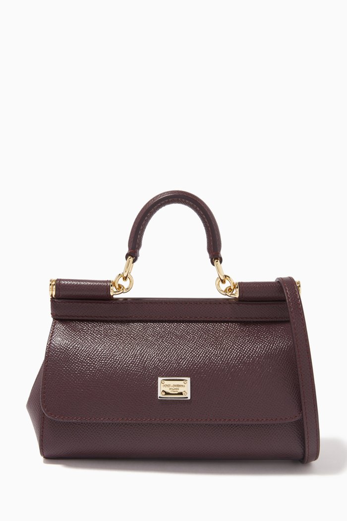 

Sicily Long Small Top Handle Bag in Dauphine Leather, Red