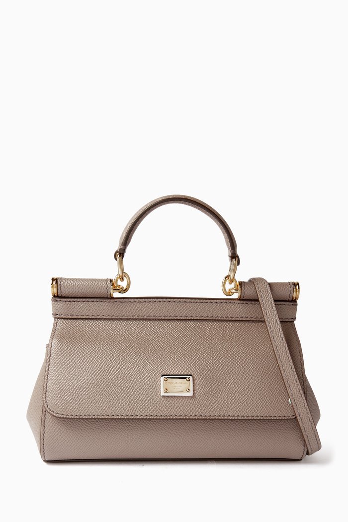 

Small Sicily Long Top Handle Bag in Dauphine Leather, Neutral