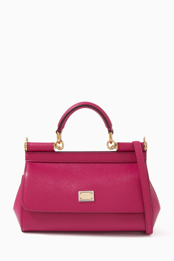

Small Sicily Long Top Handle Bag in Dauphine Leather, Pink