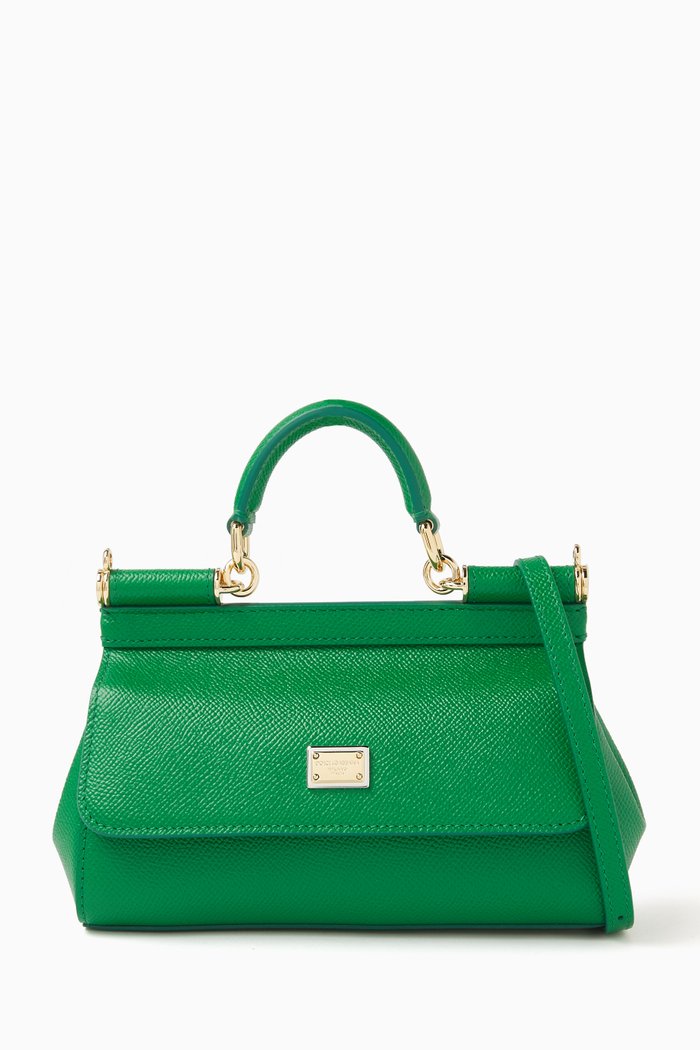 

Small Sicily Long Top Handle Bag in Dauphine Leather, Green