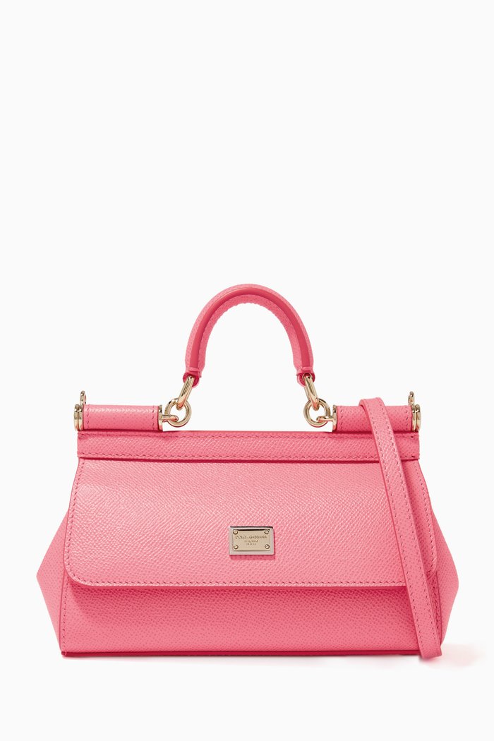 

Sicily Long Small Top Handle Bag in Dauphine Leather, Pink