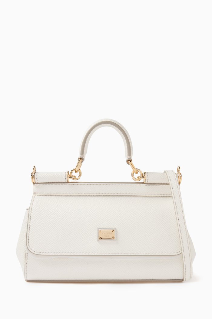 

Small Sicily Long Top Handle Bag in Dauphine Leather, White