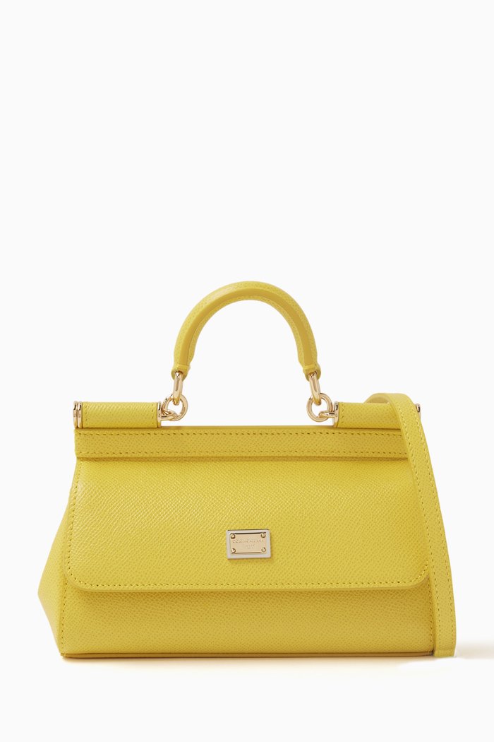 

Small Sicily Long Top Handle Bag in Dauphine Leather, Yellow