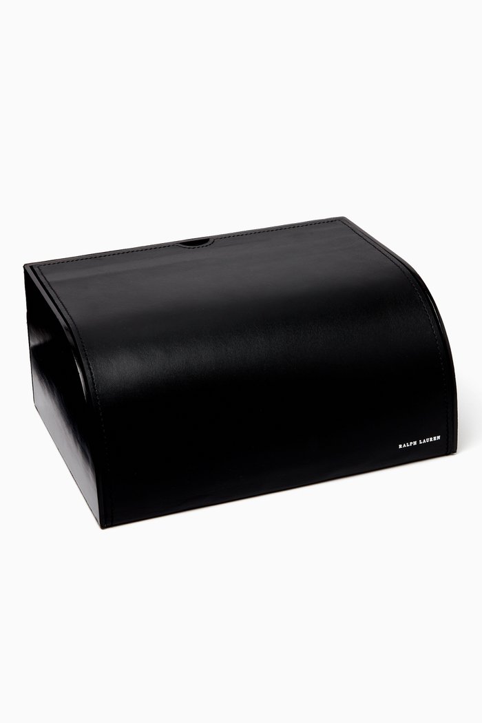 Brennan Writers Box in Leather & Teak Wood, Black