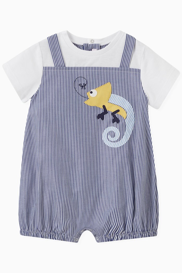 

Chameleon Detail Striped Romper Cotton, Blue
