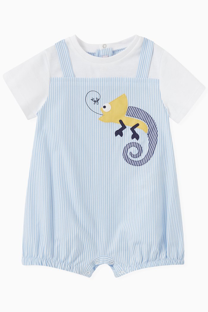 

Chameleon Detail Striped Romper Cotton, Blue