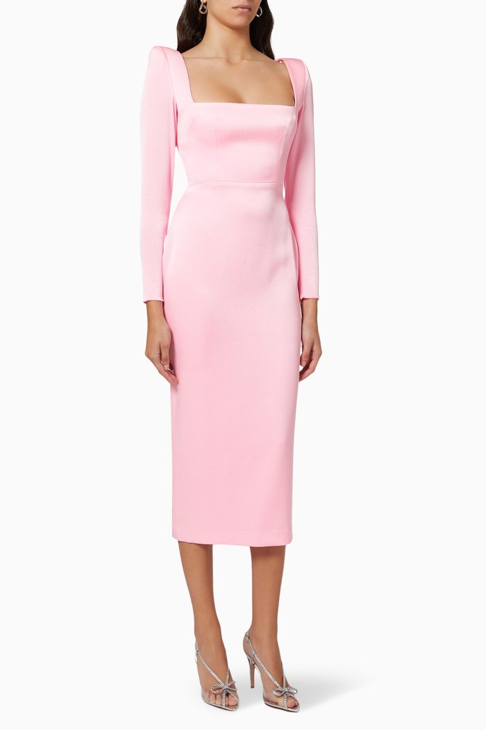 Mercer Portrait Dress in Satin, Pink