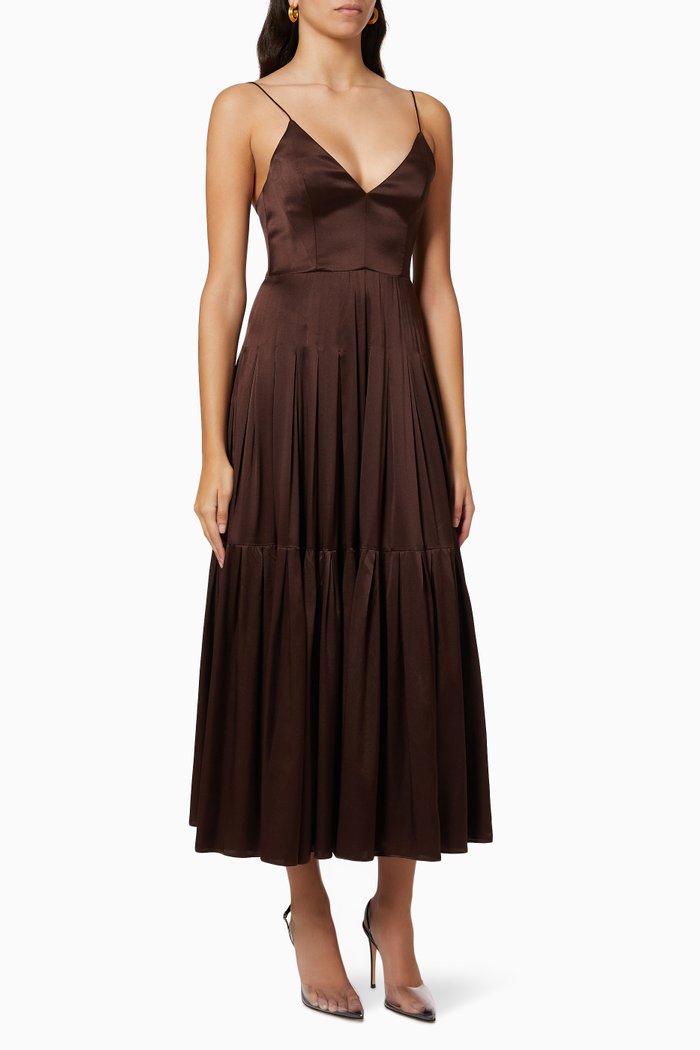 

Calder Bikini Tiered Dress in Silk, Brown