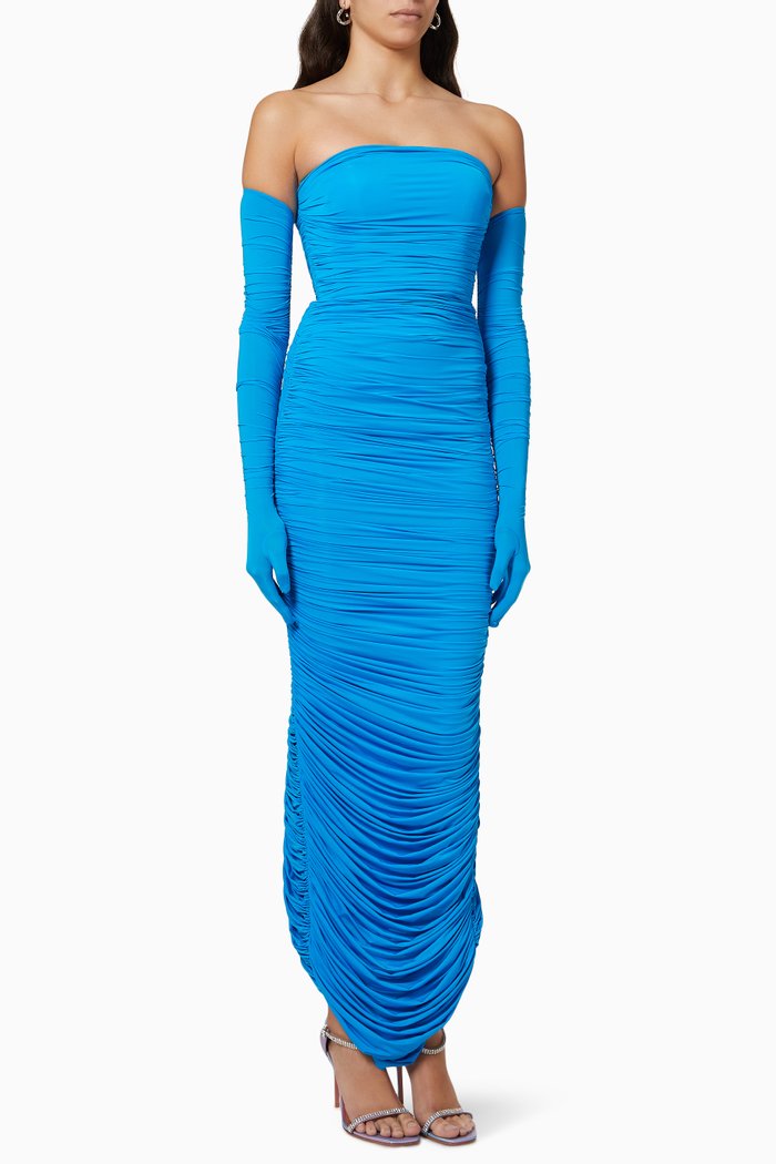 

Huntley Ruched Gown & Sleeves in Lycra, Blue