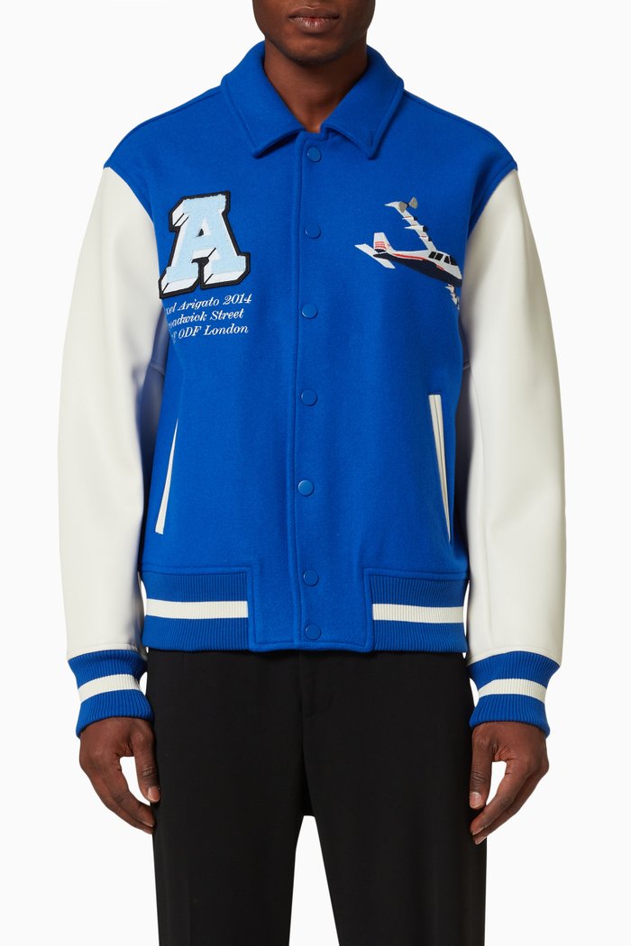 

Mayday Varsity Bomber in Wool Blend, Blue