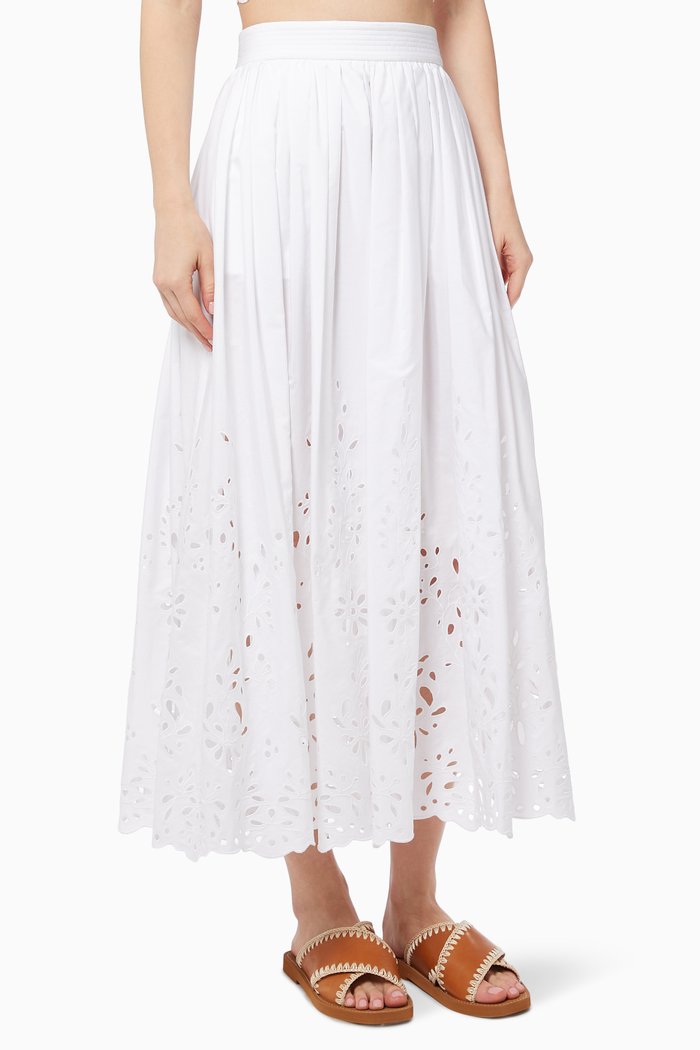 

Broderie Anglaise Mid-length Skirt in Cotton Poplin, White