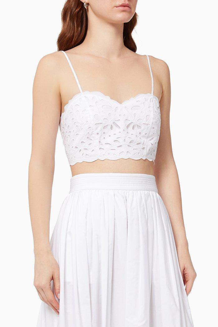 Bustier in Broderie Anglaise Cotton Poplin, White