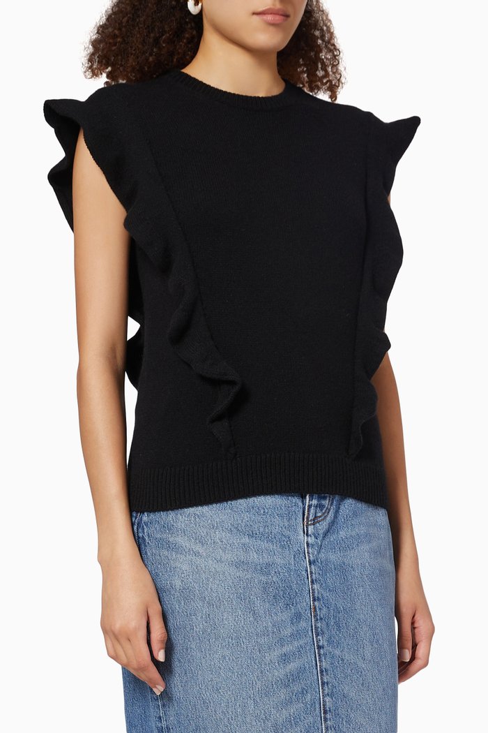 

Ruffled Blouse in Recycled Cashmere, Black