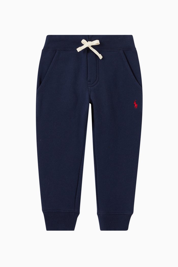 

Embroidered Logo Jogging Pants in Cotton Blend, Blue