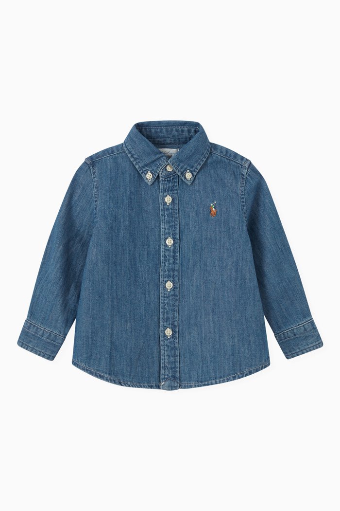 

Oxford Embroidered Shirt in Cotton Denim, Blue