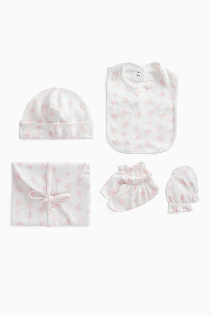 

Bib, Hat & Socks Gift Set in Cotton, Pink