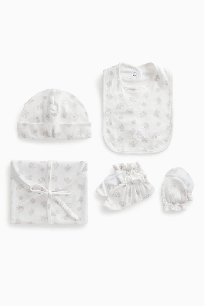 

Bib, Hat & Socks Gift Set in Cotton, Grey