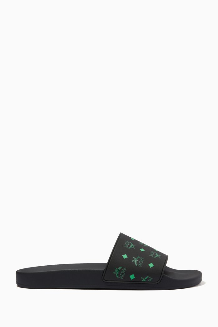 

Color Splash Monogram Print Slides in Rubber, Green
