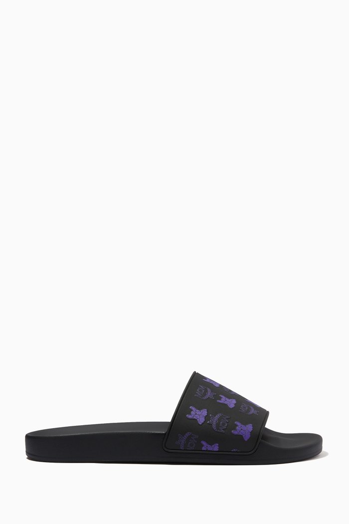 

Color Splash Monogram Print Slides in Rubber, Purple
