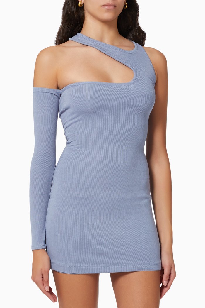 

Boat-neck Off-Shoulder Dress, Blue