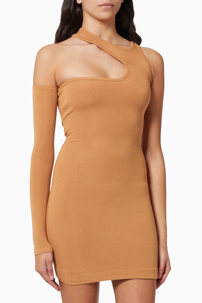 

Boat-neck Off-Shoulder Dress, Brown