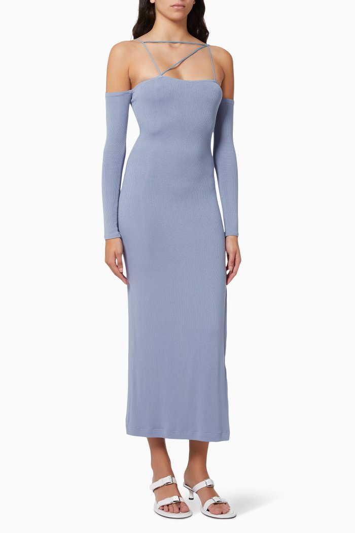 

Off-shoulder Dress in EcoVero Viscose, Blue