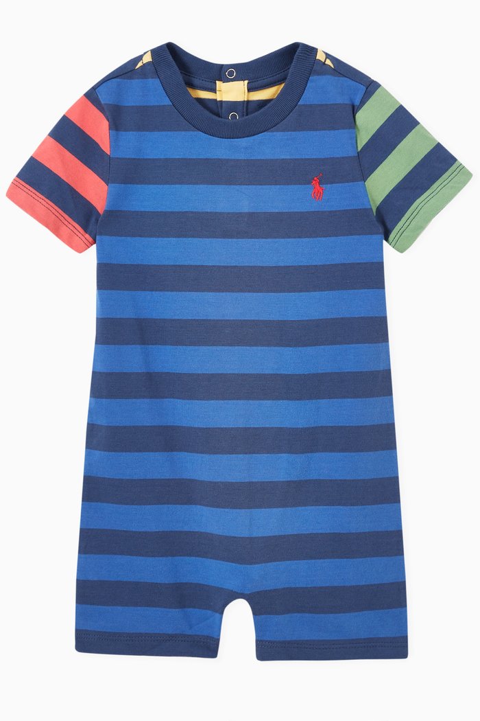 

Multi Striped Romper in Cotton Jersey, Blue