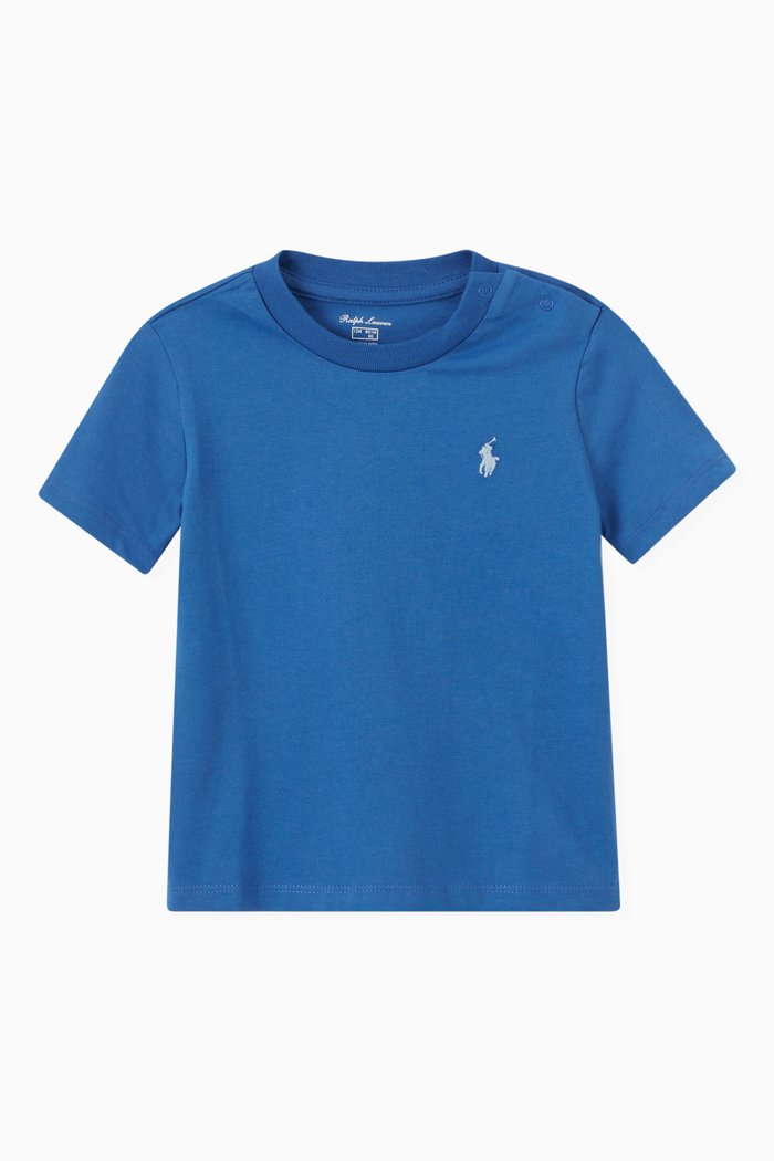 

Polo Logo Embroidered T-shirt in Cotton Jersey, Blue
