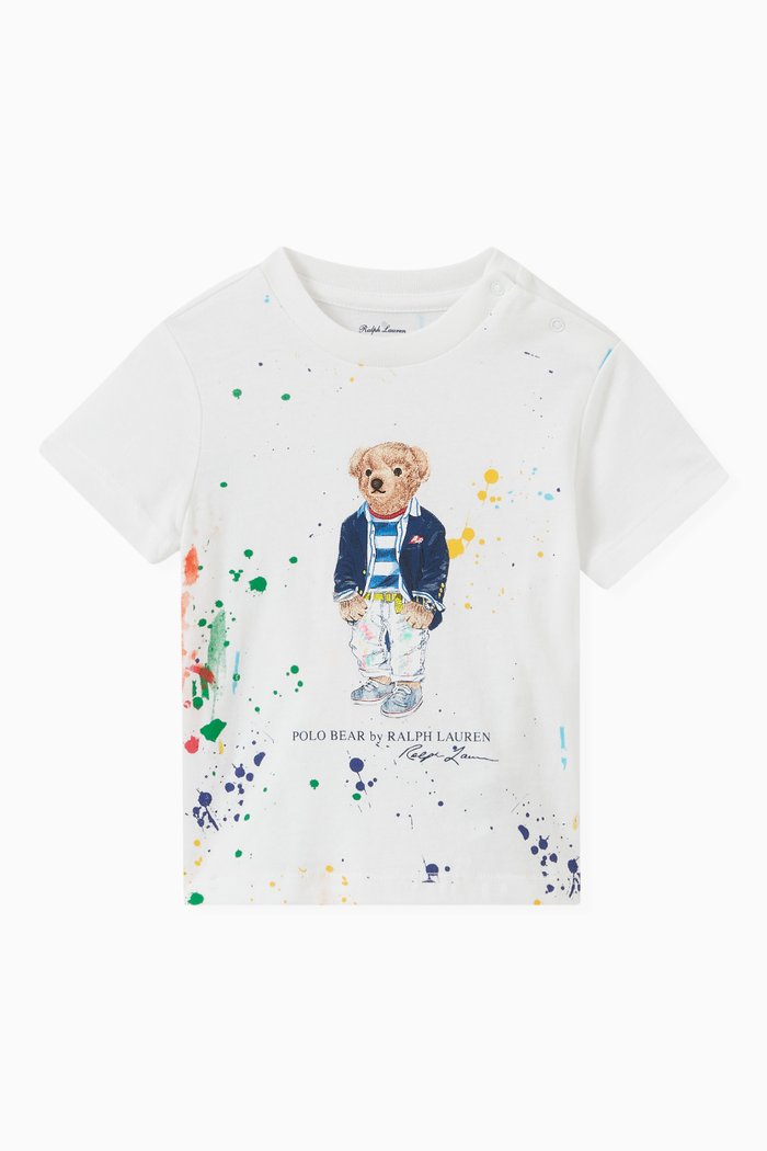 Bear Mascot Print T-shirt in Cotton Jersey, White