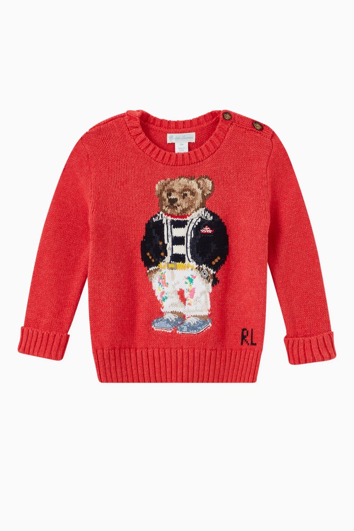 

Polo Bear Jumper in Cotton, Red