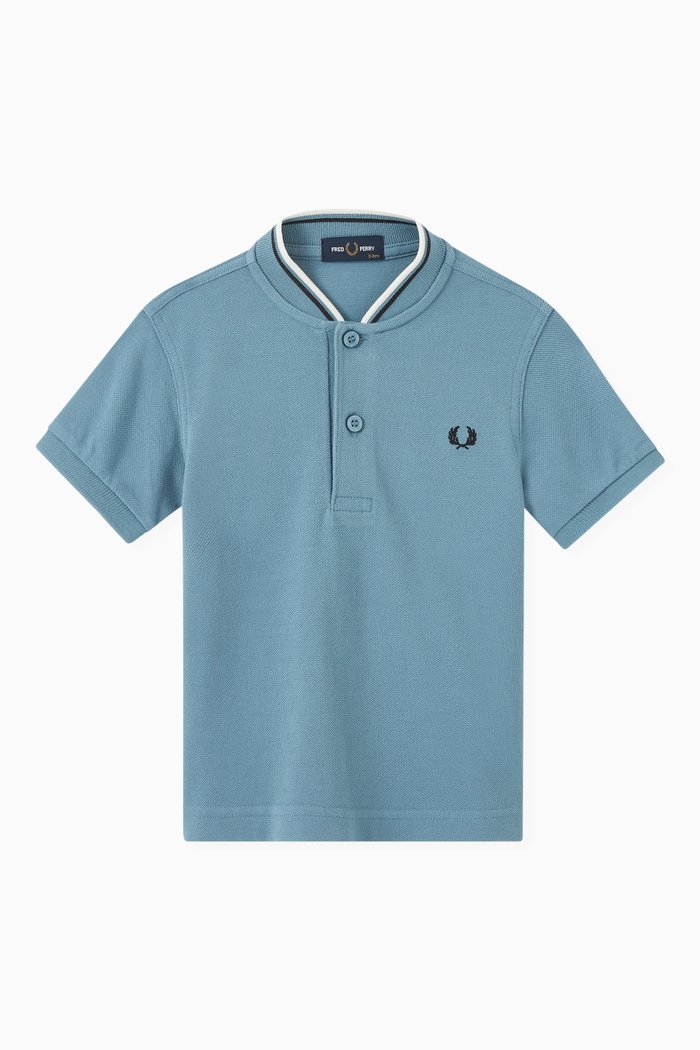 

Bomber Neck Polo Shirt in Cotton Piqué, Blue