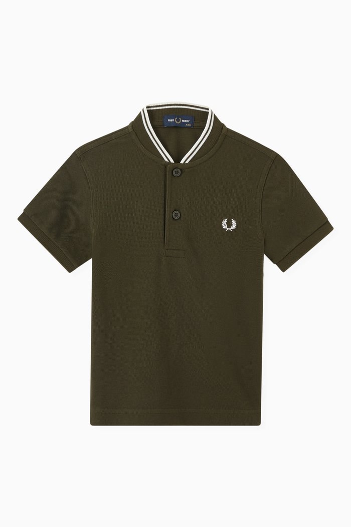 

Bomber Neck Polo Shirt in Cotton Piqué, Green