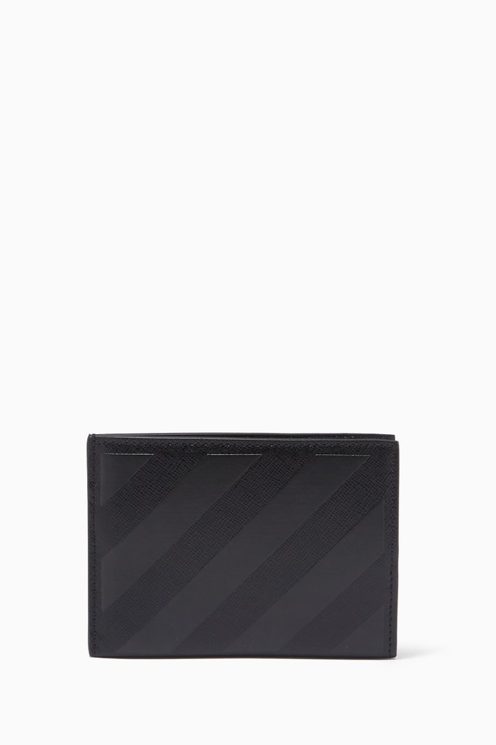 

Diagonal Stripe Card Holder in Leather, Black
